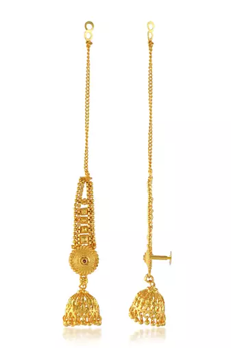 Brass gold plated handmade kan chain long jhumki for women tradtional