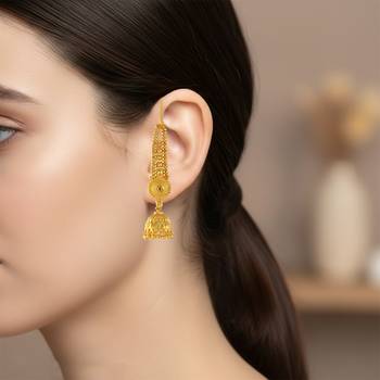 Brass gold plated handmade kan chain long jhumki for women tradtional 4