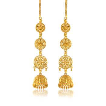 Brass gold plated handmade kan chain long jhumki for women tradtional 1