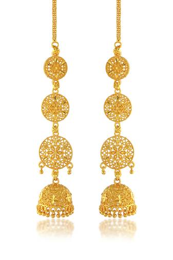 Brass gold plated handmade kan chain long jhumki for women tradtional