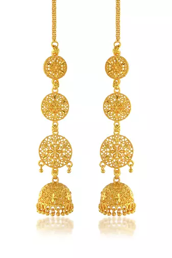 Brass gold plated handmade kan chain long jhumki for women tradtional