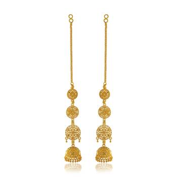 Brass gold plated handmade kan chain long jhumki for women tradtional 2