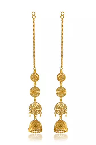 Brass gold plated handmade kan chain long jhumki for women tradtional