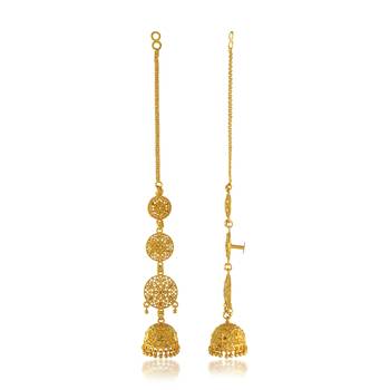 Brass gold plated handmade kan chain long jhumki for women tradtional 3