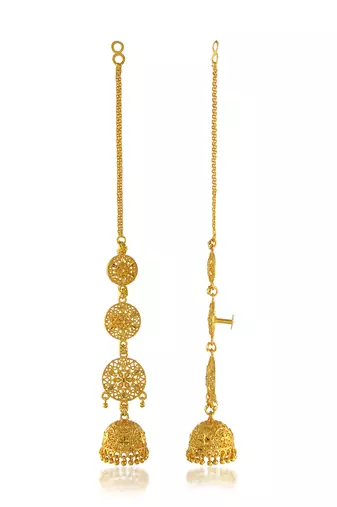 Brass gold plated handmade kan chain long jhumki for women tradtional