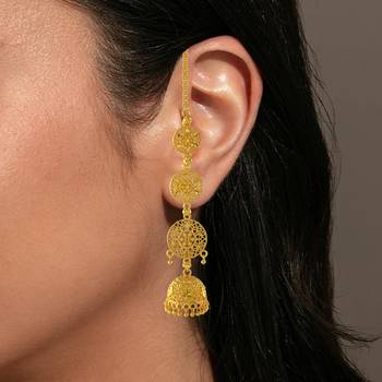 Brass gold plated handmade kan chain long jhumki for women tradtional 4