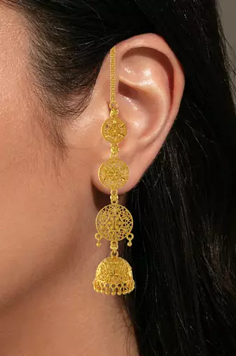 Brass gold plated handmade kan chain long jhumki for women tradtional