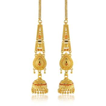 Brass gold plated handmade kan chain long jhumki for women tradtional 1