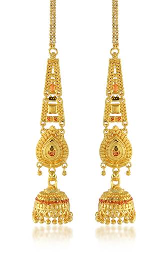 Brass gold plated handmade kan chain long jhumki for women tradtional