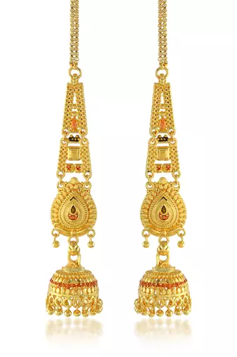 Brass gold plated handmade kan chain long jhumki for women tradtional