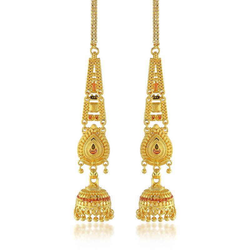 Brass gold plated handmade kan chain long jhumki for women tradtional