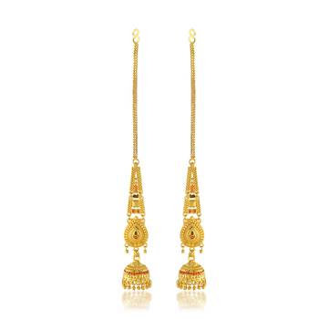 Brass gold plated handmade kan chain long jhumki for women tradtional 2