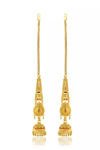 Brass gold plated handmade kan chain long jhumki for women tradtional