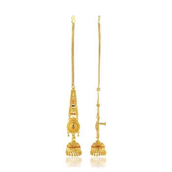 Brass gold plated handmade kan chain long jhumki for women tradtional 3