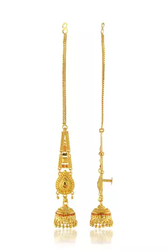 Brass gold plated handmade kan chain long jhumki for women tradtional