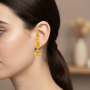 Brass gold plated handmade kan chain long jhumki for women tradtional 4