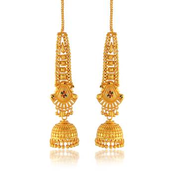Brass gold plated handmade kan chain long jhumki for women tradtional 1
