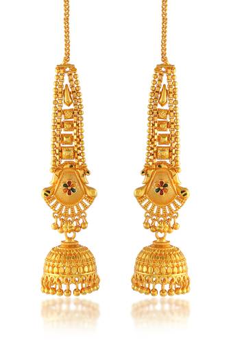 Brass gold plated handmade kan chain long jhumki for women tradtional