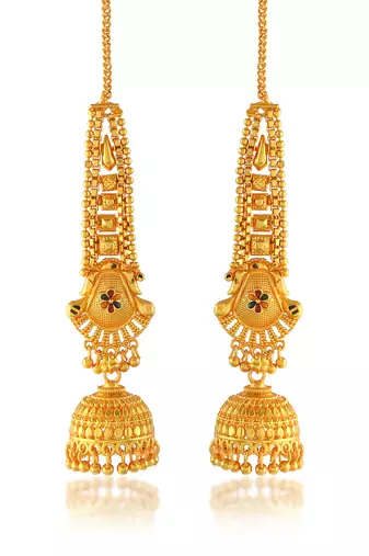 Brass gold plated handmade kan chain long jhumki for women tradtional