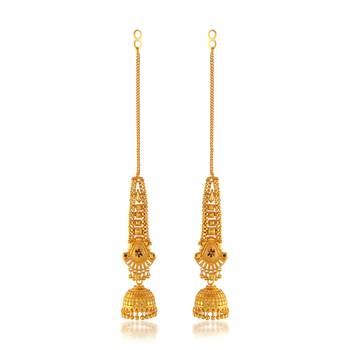 Brass gold plated handmade kan chain long jhumki for women tradtional 2