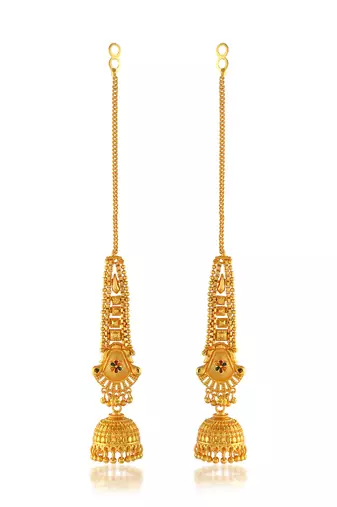 Brass gold plated handmade kan chain long jhumki for women tradtional