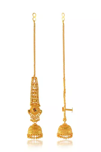 Brass gold plated handmade kan chain long jhumki for women tradtional