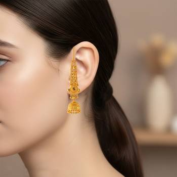 Brass gold plated handmade kan chain long jhumki for women tradtional 4