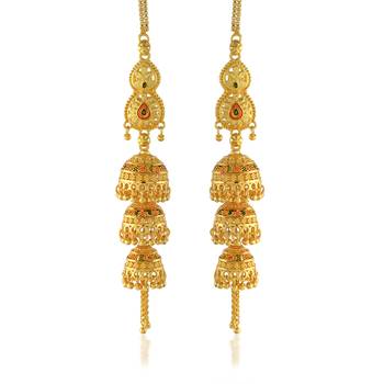 Brass gold plated handmade kan chain long jhumki for women tradtional 1