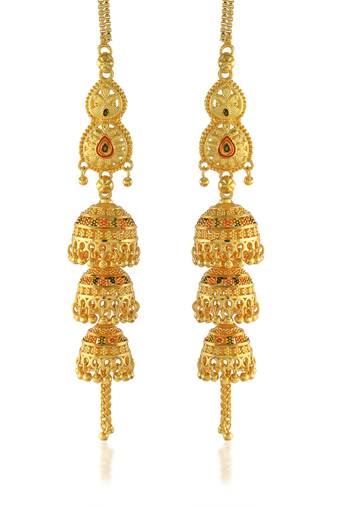 Brass gold plated handmade kan chain long jhumki for women tradtional