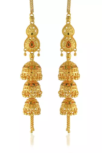 Brass gold plated handmade kan chain long jhumki for women tradtional