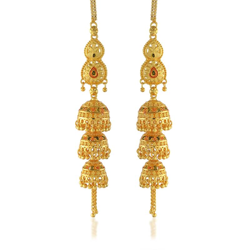 Brass gold plated handmade kan chain long jhumki for women tradtional