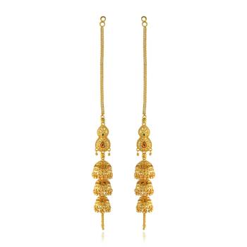 Brass gold plated handmade kan chain long jhumki for women tradtional 2