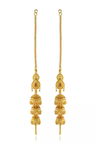 Brass gold plated handmade kan chain long jhumki for women tradtional