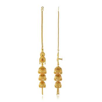 Brass gold plated handmade kan chain long jhumki for women tradtional 3