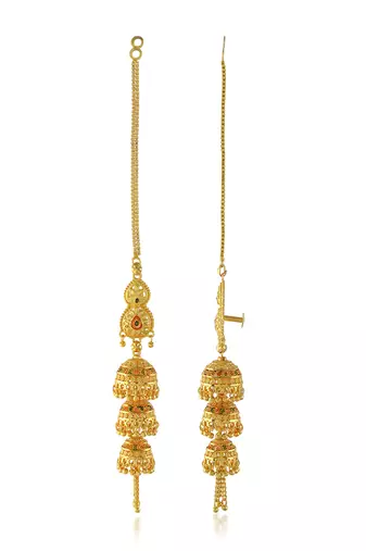 Brass gold plated handmade kan chain long jhumki for women tradtional
