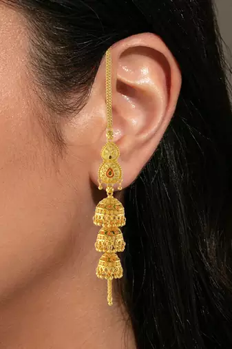 Brass gold plated handmade kan chain long jhumki for women tradtional