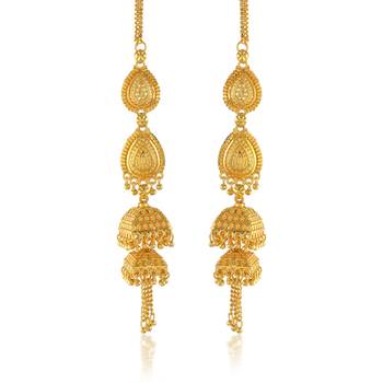 Brass gold plated handmade kan chain long jhumki for women tradtional 1