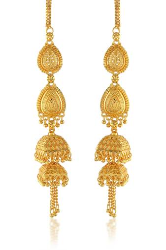 Brass gold plated handmade kan chain long jhumki for women tradtional