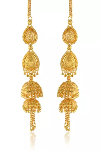 Brass gold plated handmade kan chain long jhumki for women tradtional