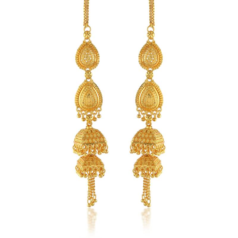 Brass gold plated handmade kan chain long jhumki for women tradtional