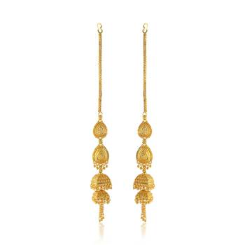 Brass gold plated handmade kan chain long jhumki for women tradtional 2