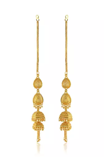 Brass gold plated handmade kan chain long jhumki for women tradtional