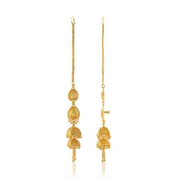 Brass gold plated handmade kan chain long jhumki for women tradtional 3