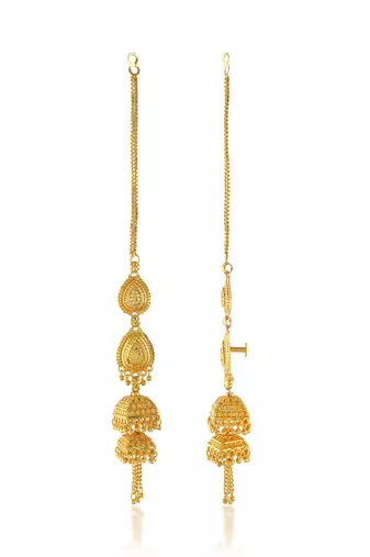 Brass gold plated handmade kan chain long jhumki for women tradtional
