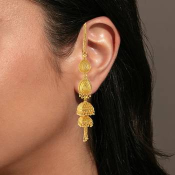 Brass gold plated handmade kan chain long jhumki for women tradtional 4