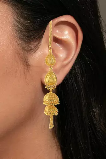 Brass gold plated handmade kan chain long jhumki for women tradtional