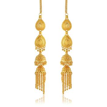 Brass gold plated handmade kan chain long jhumki for women tradtional 1