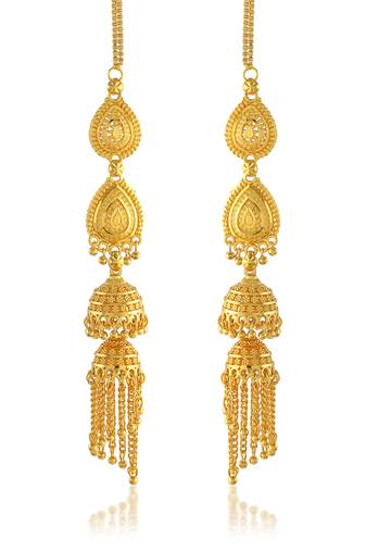 Brass gold plated handmade kan chain long jhumki for women tradtional