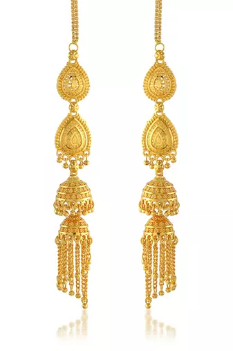 Brass gold plated handmade kan chain long jhumki for women tradtional