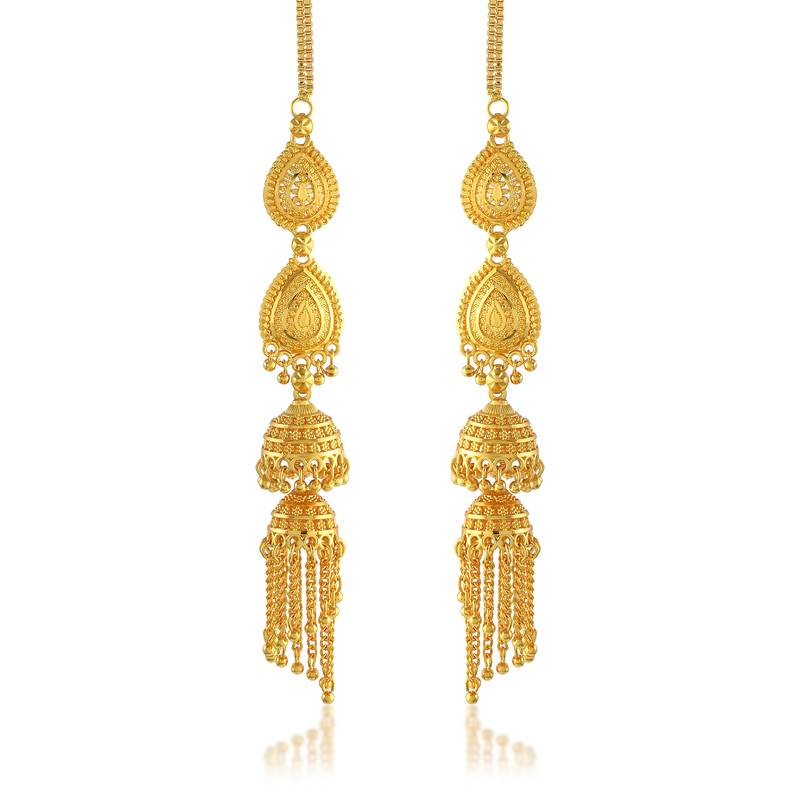 Brass gold plated handmade kan chain long jhumki for women tradtional